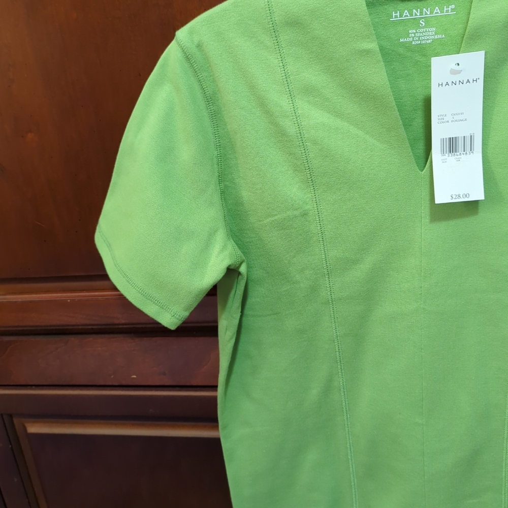 Hannah 💚💚 Sportswear Womens Size S Short Sleeve Top Cotton/Spandex NWT - Picture 6 of 7